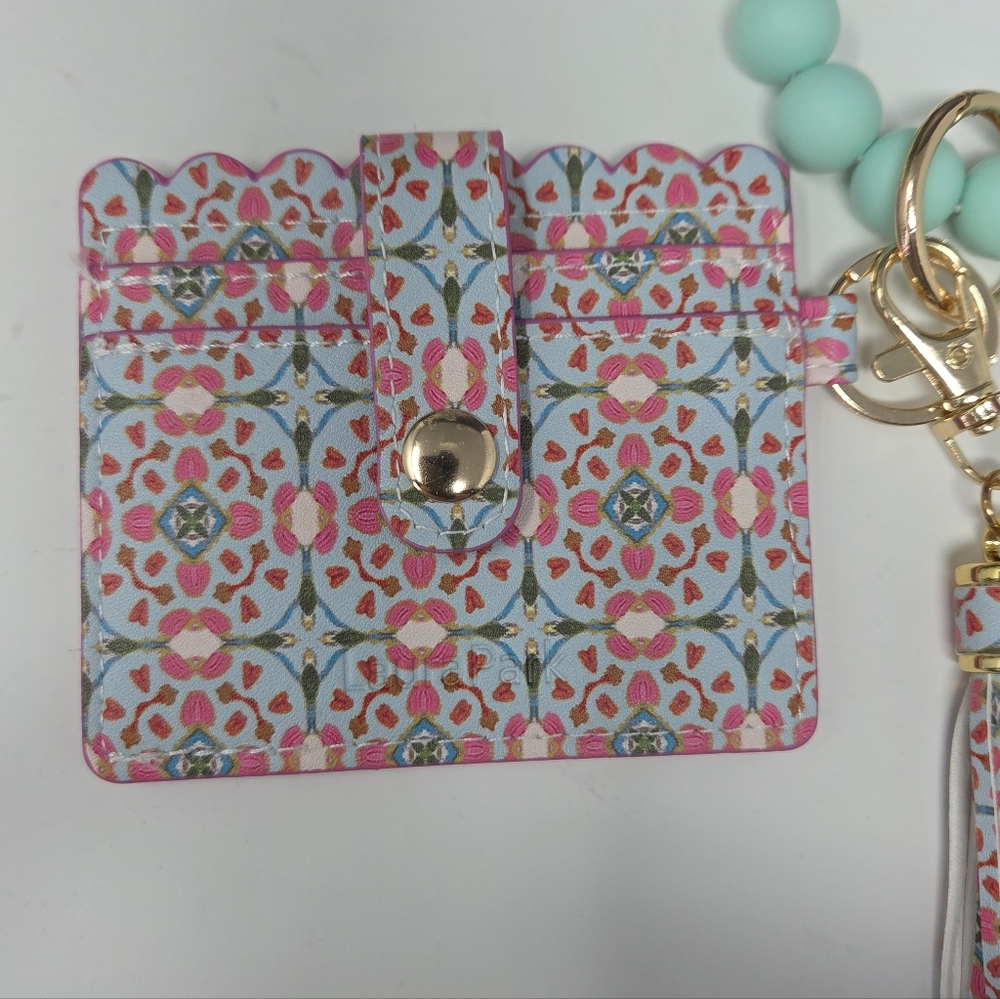 Laura Park Gasparilla Keychain Wristlet Card Bracelet Wallet Light Blue Pink - Picture 3 of 4